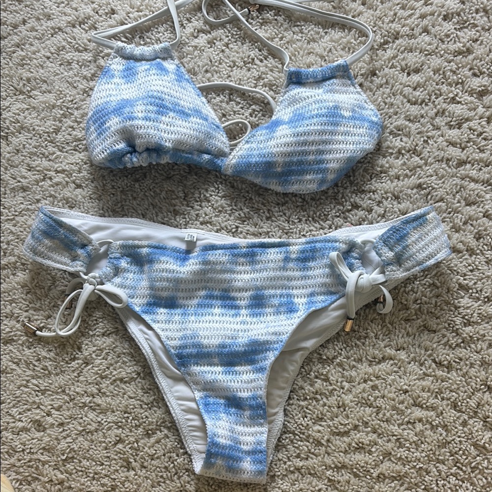 Aerie Blue and White Crochet Bikini